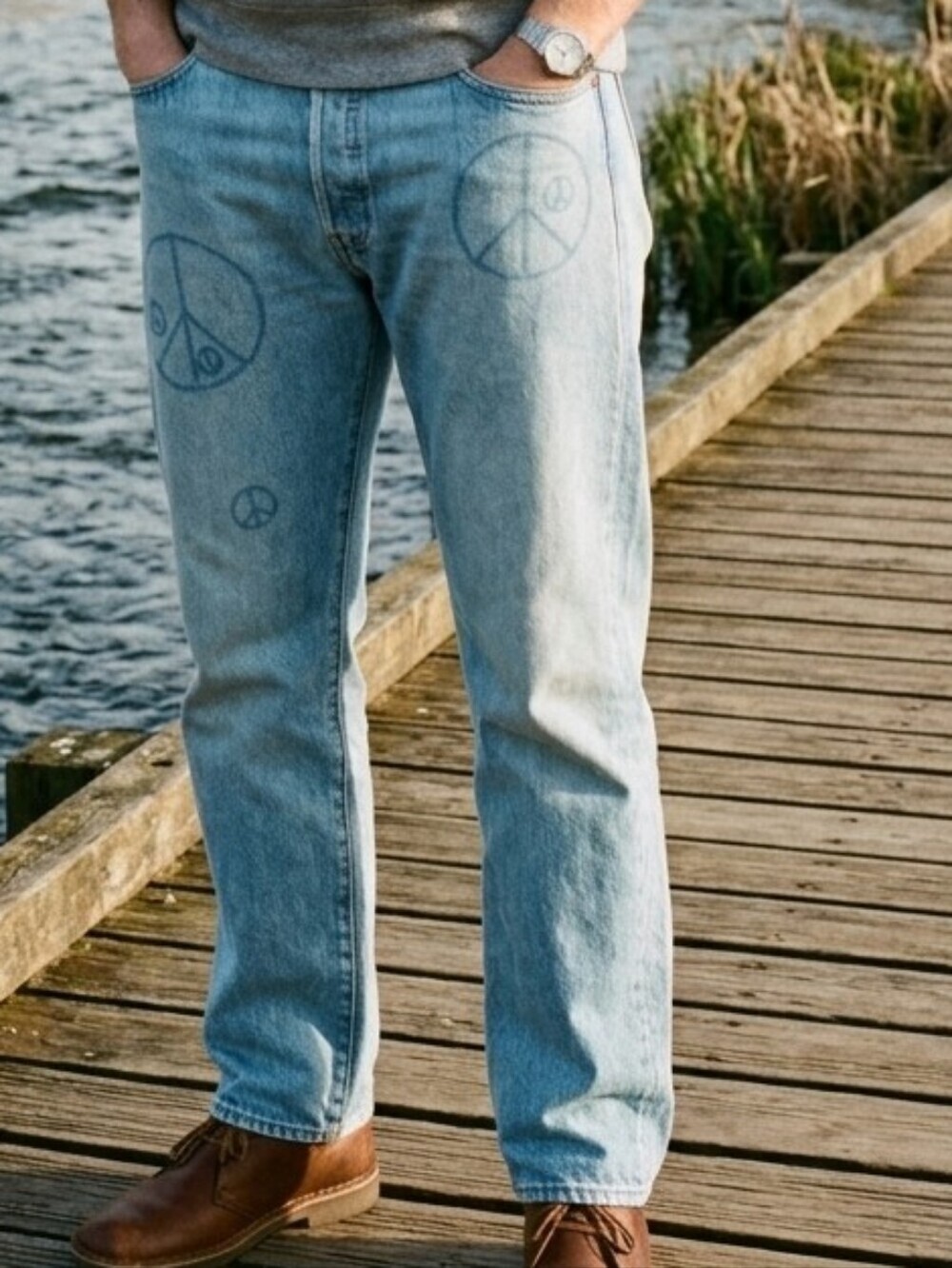 Levi's 501 150th Anniversary Peace Sign Straight Leg Jeans W38 L34